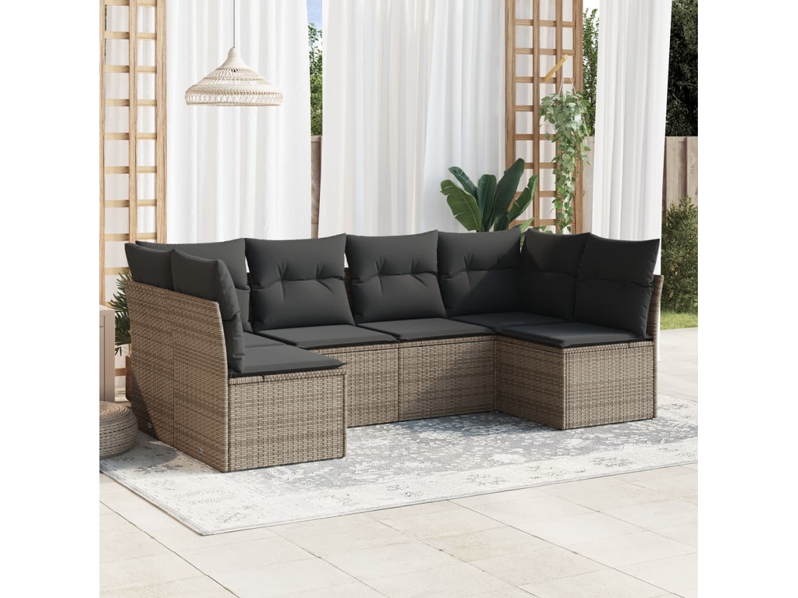 Vidaxl 6 Pcs Conjunto Sofás De Jardim Com Almofadões Vime Cinzento