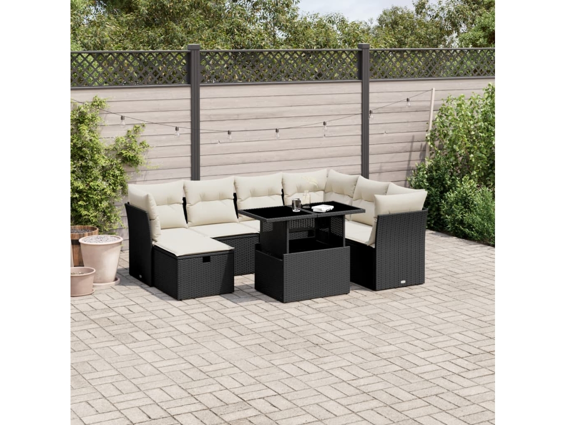 Vidaxl 8 Pcs Conjunto Sofás De Jardim Com Almofadões Vime Pe Preto