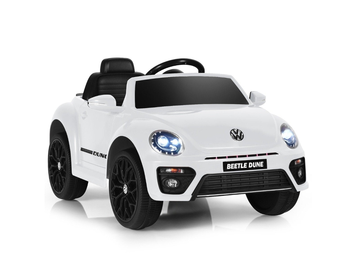 Carrinho Infantil Volkswagen Beetle Com Controle Remoto, Música, Luzes Led, Bateria 12v, Branco