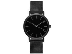 Relógio analógico unissex em aço com pulseira de malha, movimento de quartzo (preto)