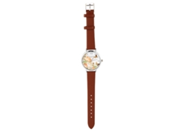 Relógio de Pulso Analógico Lady Quartz com Pulseira Pu Marrom e Estampado de Borboleta
