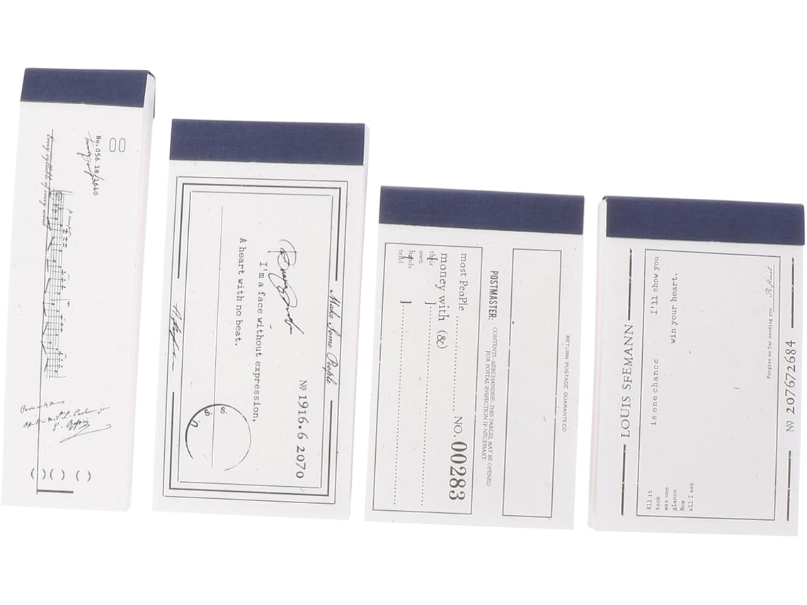 Conjunto de 4 blocos de notas destacáveis para planejamento de materiais escolares e documentos de escritório.