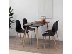 Conjunto De Mesa E 4 Cadeiras Felicia Hemans Pretas, Mesa Em Mdf 120 X 70 Cm, Pernas Metálicas Efeito Madeira, Pés Antiderrapantes - Mog Casa