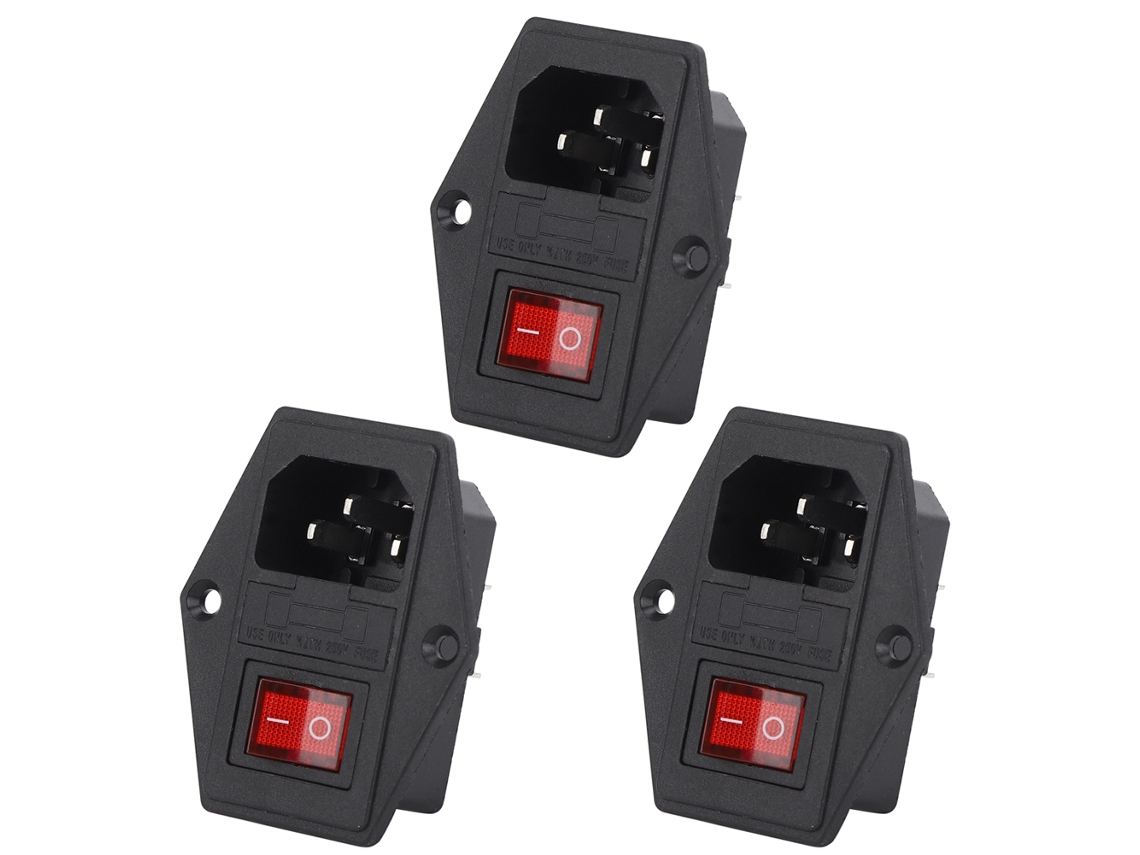 3 Peças de Tomada Interruptor Ac 4 Pinos com Luz e Fusível Integrado Acessórios para Impressora 3d