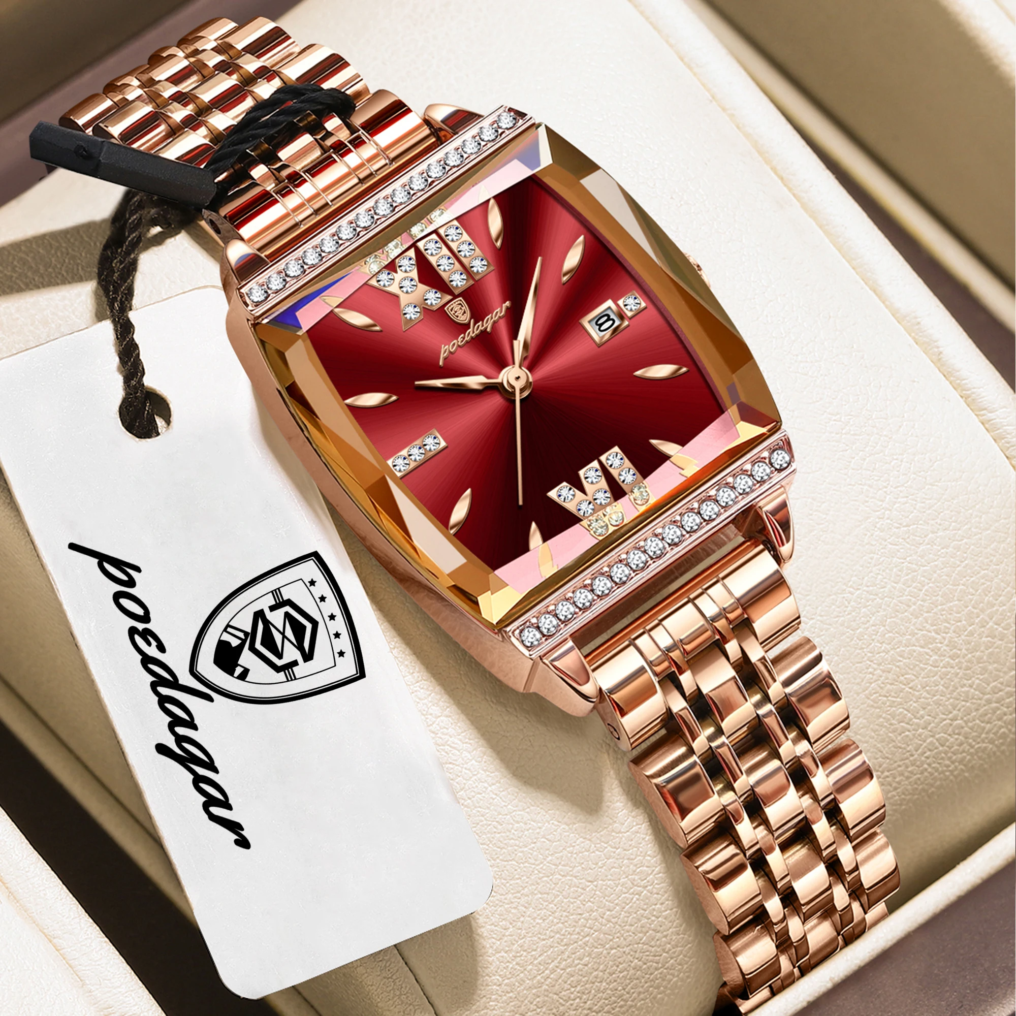 (ouro Rosa/vermelho) Relógio Feminino Requintado, Com Visor De Data De Alta Qualidade, Elegante E Resistente À Água.