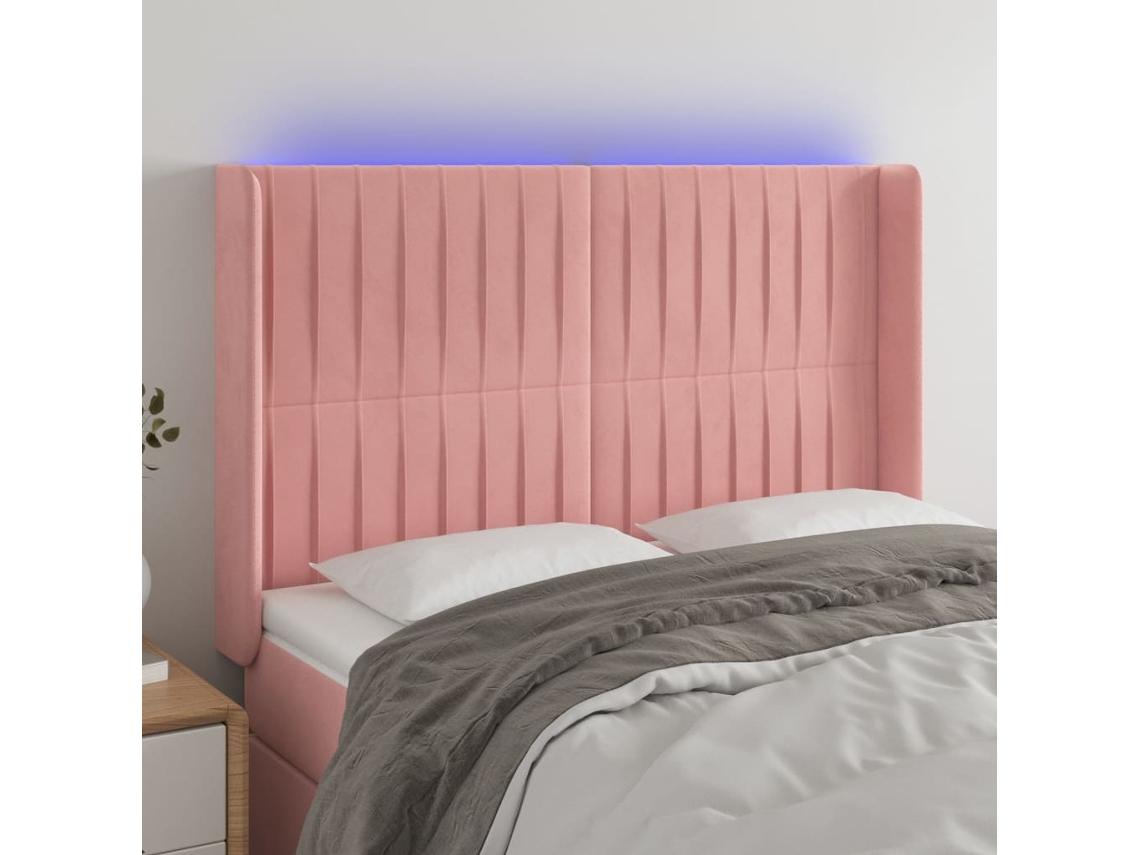 Vidaxl Cabeceira De Cama C/ Luzes Led Veludo 147x16x118/128 Cm Rosa