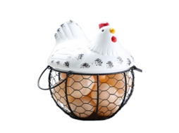 Cesta de Ovos de Ferro com Tampa de Cerâmica Branco NEVEANCE