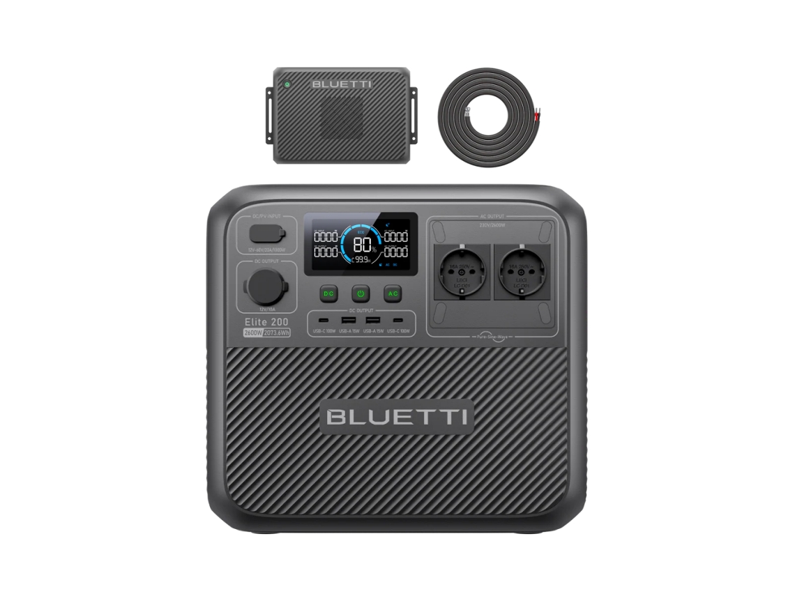 Estação De Energia Portátil Bluetti Elite 200 V2 2600 W 2073,6 Wh Lifepo4 Com Charger 2 Carregador Dc Duplo De 1200 W Para Alternador E Energia Solar