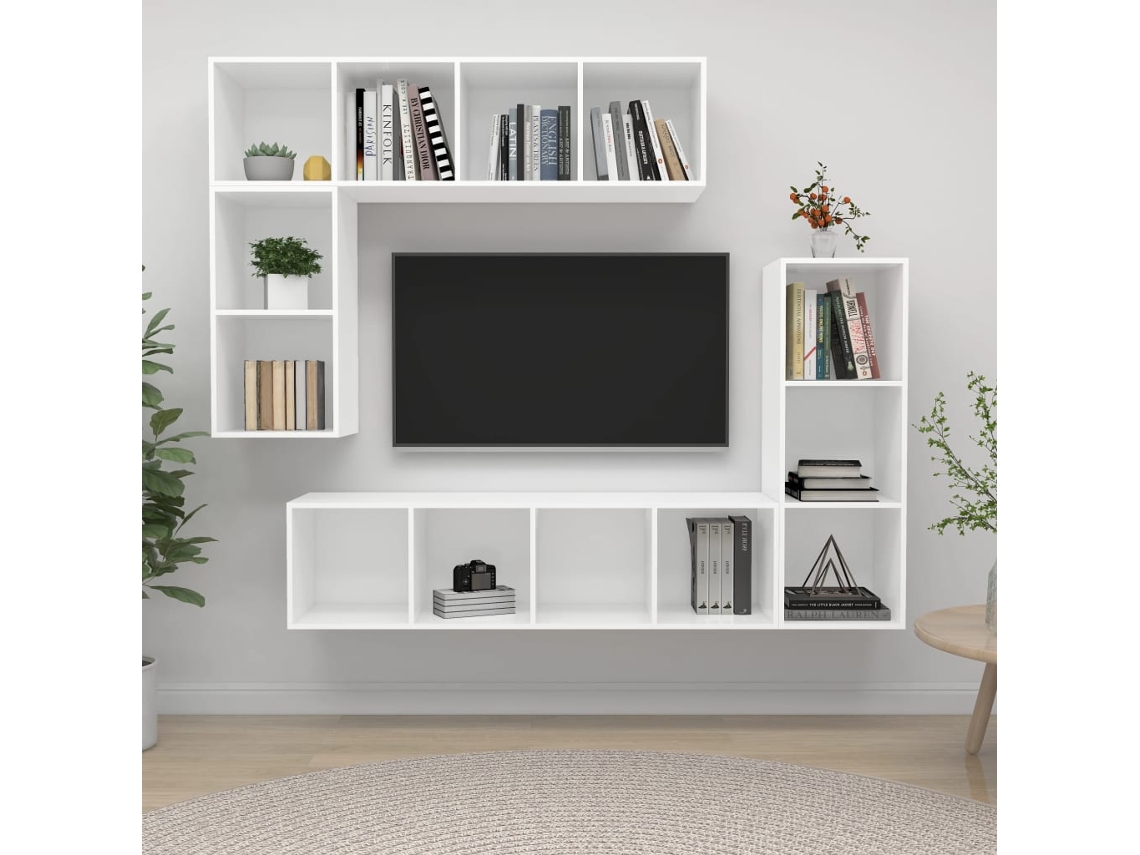 Conjunto Móveis De Tv 4 Pcs Madeira Processada Branco