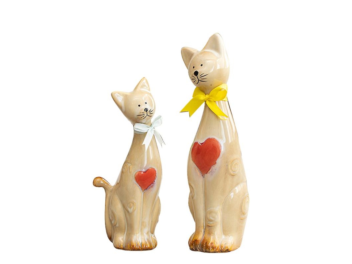 2 Peças de Figura de Cerâmica de Casal de Gato ALLINLESS