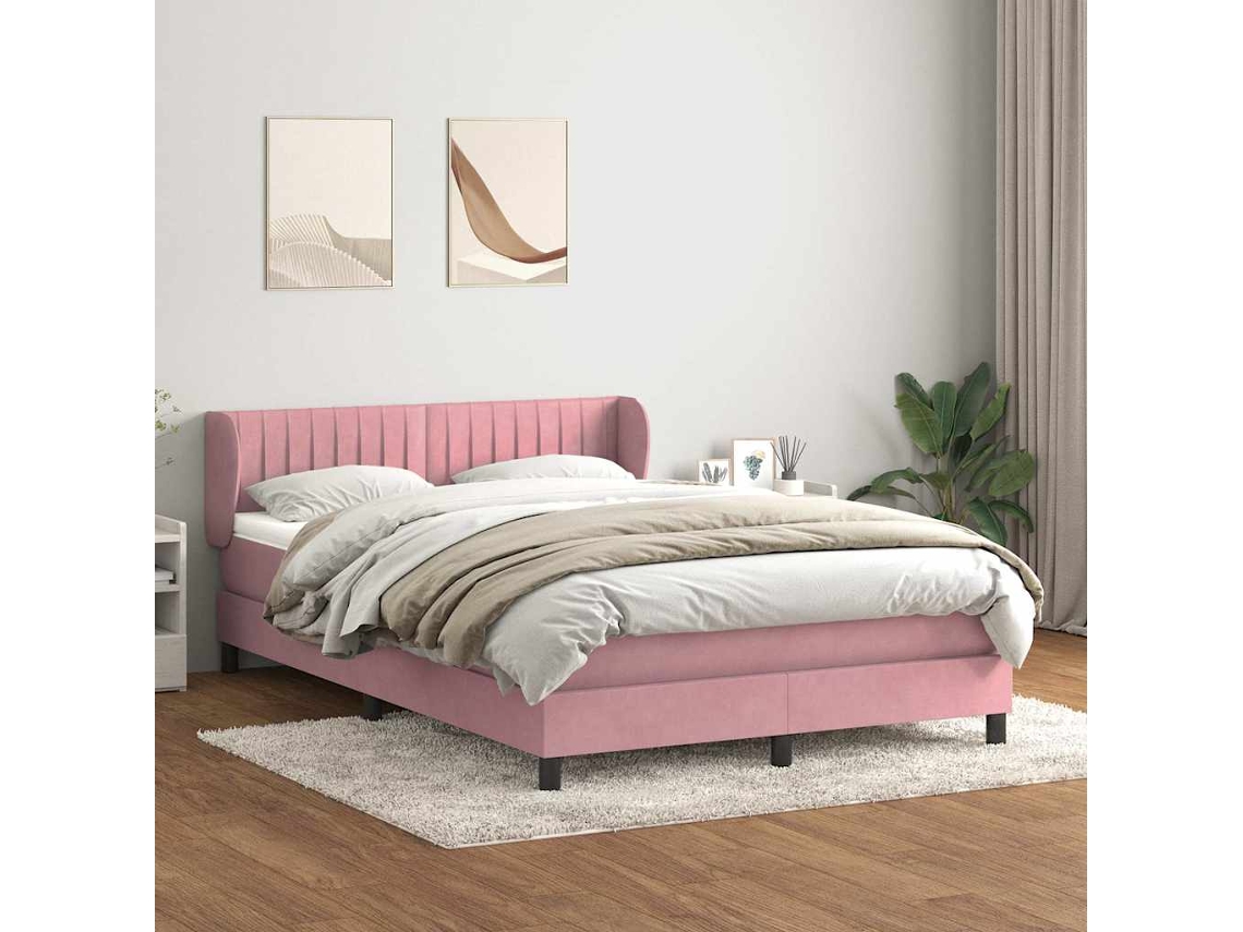 Cama Com Molas/colchão 160x220 Cm Veludo Rosa