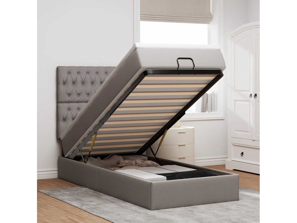 Vidaxl Estrutura De Cama Otomana Com Colchão Tecido Cinzento 90x190cm