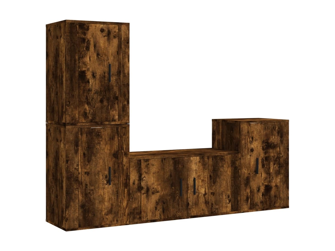 Conjunto de 4 Peças Tv Moveis Madeira Processada Carvalho Fumado MAISON EXCLUSIVE