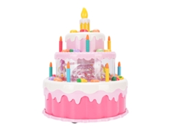 Mali brinquedo Bolo Aniversário Rotativo com Luz e Música Vela Falsa Rosa para Crianças 3+