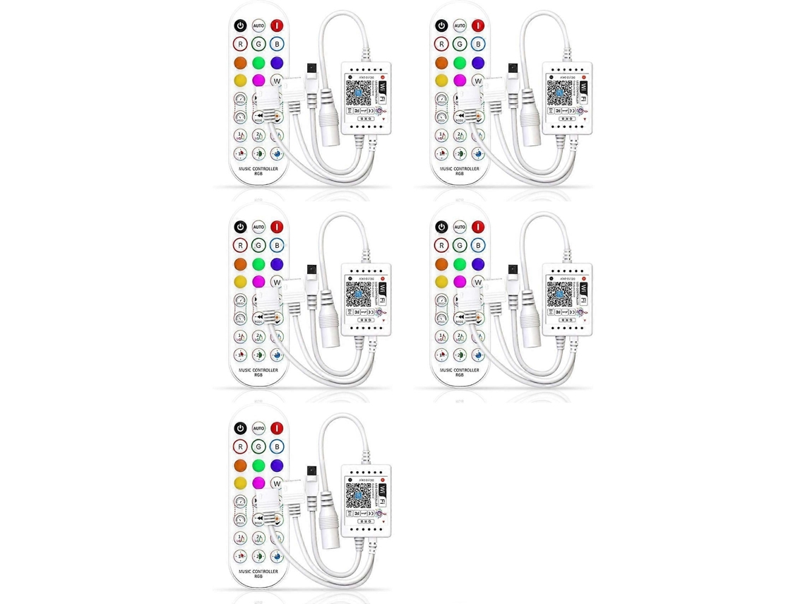 Controlador De Música Rgb Inteligente Wifi 5x Para Fita De Led + Controle Remoto Infravermelho Sem Fio De 24 Teclas Para Fitas De Led Coloridas_glo