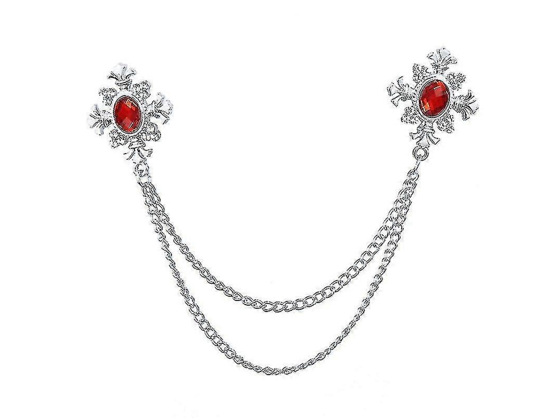 Broche De Lapela Feminina Com Franjas, Cruz De Cristal, Fundo Prata E Diamante Vermelho