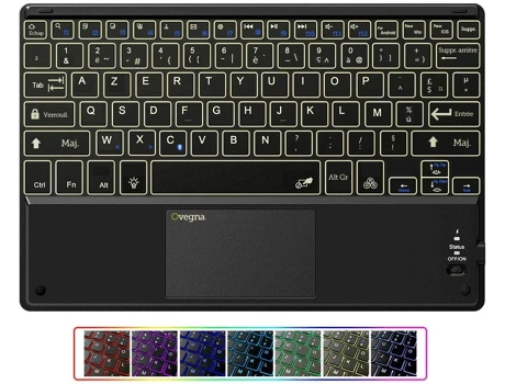 Teclado Ultrafino Bluetooth 3.0 Azerty Retroiluminação Led 7 Cores Touchpad Bateria de Lítio para Smartphone Smarttv e Tablet Co OVEGNA Bt14