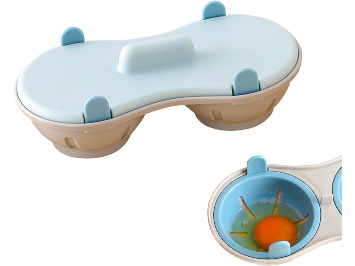 Panela Para Ovos De Micro, Ondas Com 2 Cavidades, Panela Dupla Para Ovos Pochê, Utensílio De Cozinha Para Ovos Pochê(azul Claro), Yux