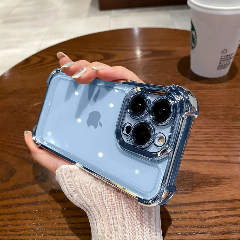 Capa Transparente Eletroplaqueada À Prova De Choque (yuanfeng Azul Para Iphone 13 Pro Max), Resistente A Impactos.