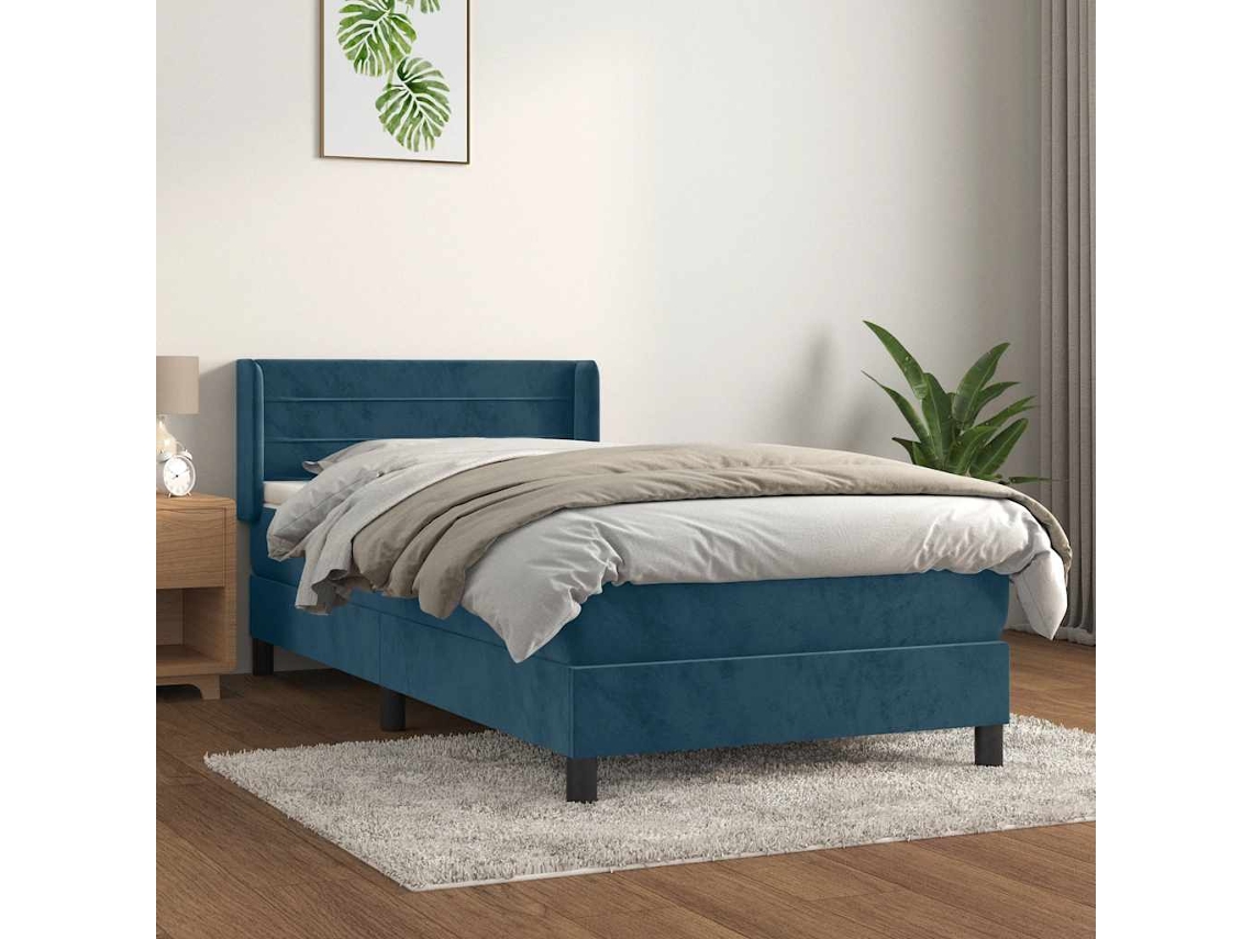 Vidaxl Cama Com Molas/colchão 80x200 Cm Veludo Azul-escuro