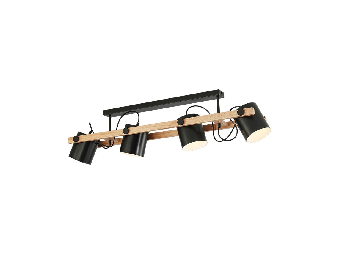 Plafonier 4xe27 23w Ip20 Design Preto E Madeira Natural Braytron