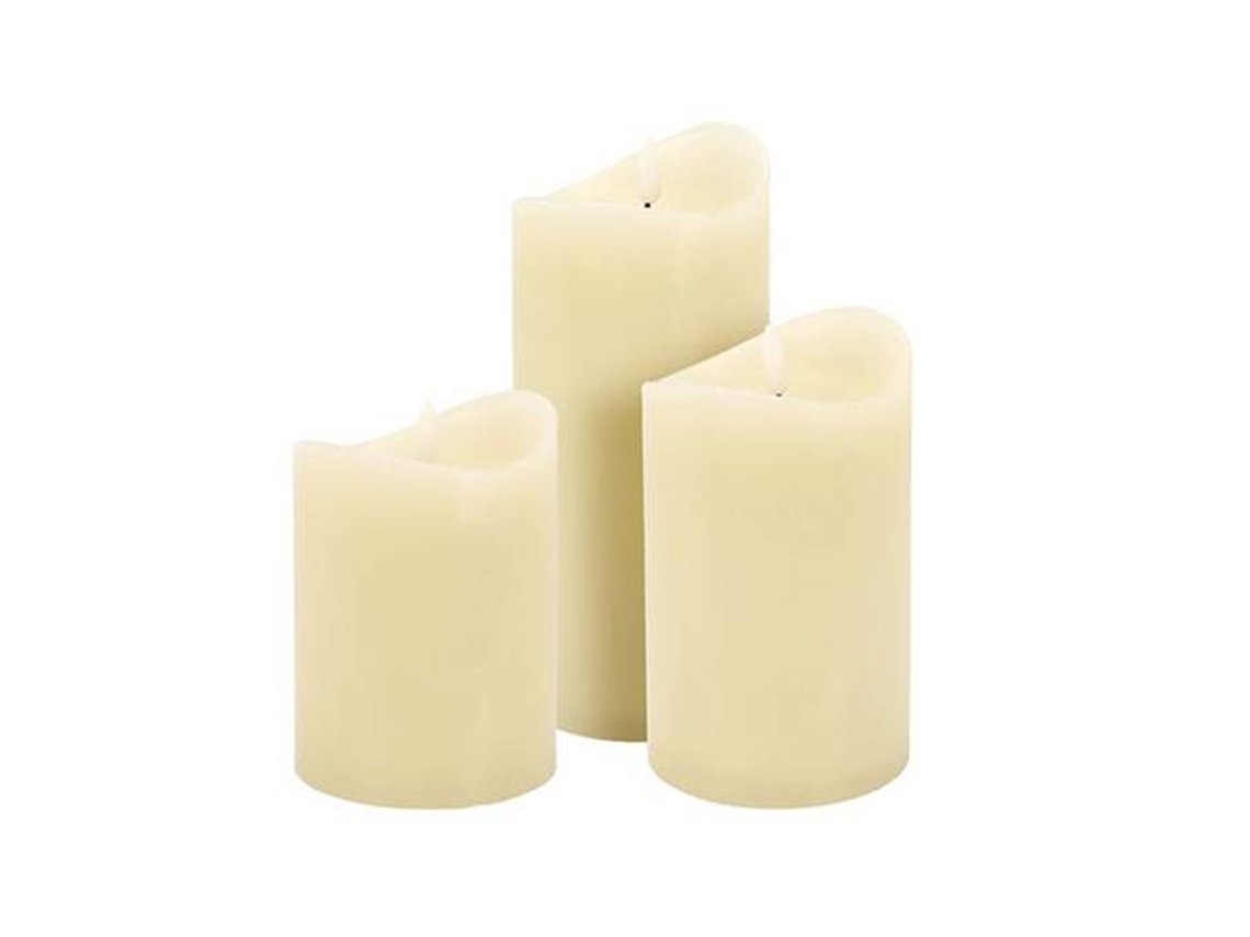 Conjunto De 3 Velas De Led Com Efeito Gelatina Na Cor Marfim E Vários Tamanhos