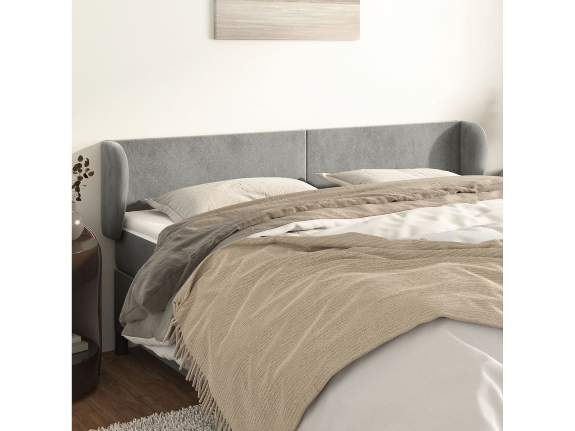 Vidaxl Cabeceira De Cama C/ Abas Veludo 163x23x78/88 Cm Cinzento-claro