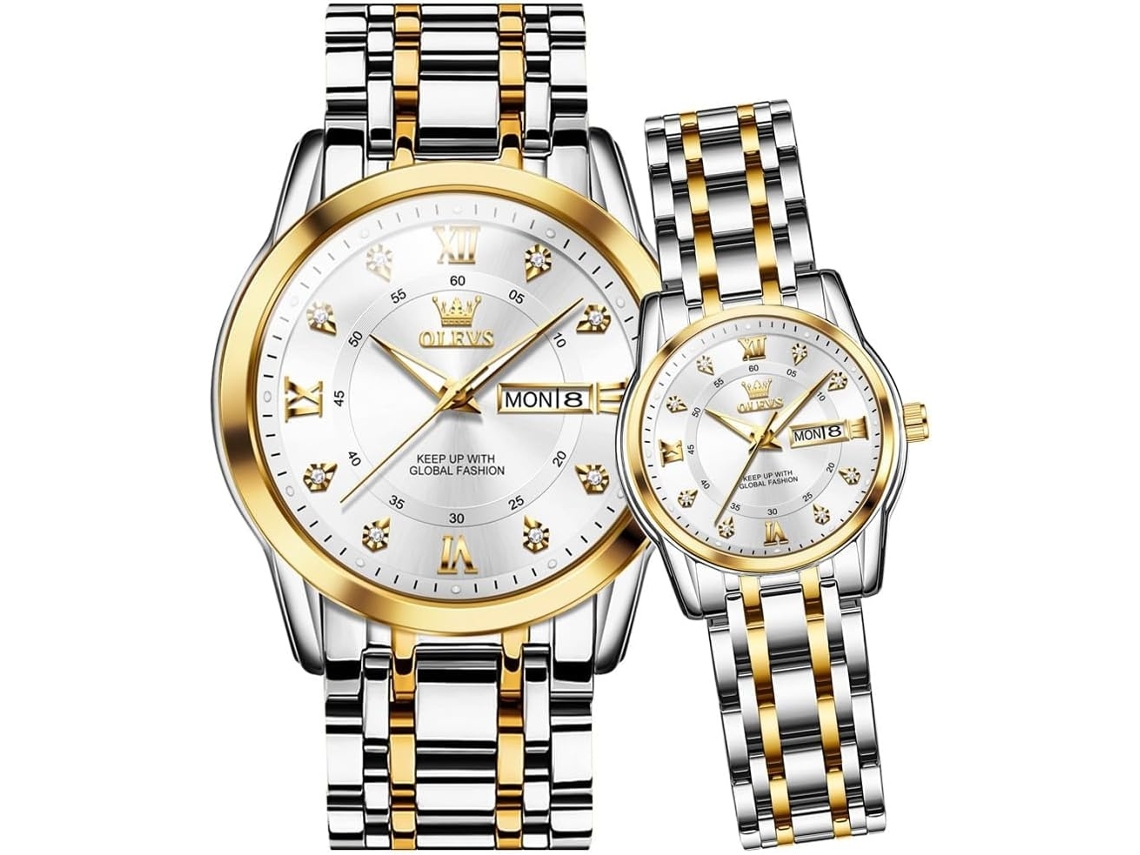 Lurelia Conjunto De Relógios Para Casal, Data/calendário, Detalhes Com Strass, 11 Mm, 40 Mm, 21 Mm, 8,2 Polegadas, 28mm, 16mm, 7,2 Polegadas, Branco