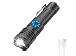 Lanterna Led 20000 Lumens Recarregável,continuamente Regulável com 5 Opções de Zoom Impermeável Adequado para Caça Caminhadas,camping Preto HALINUIA