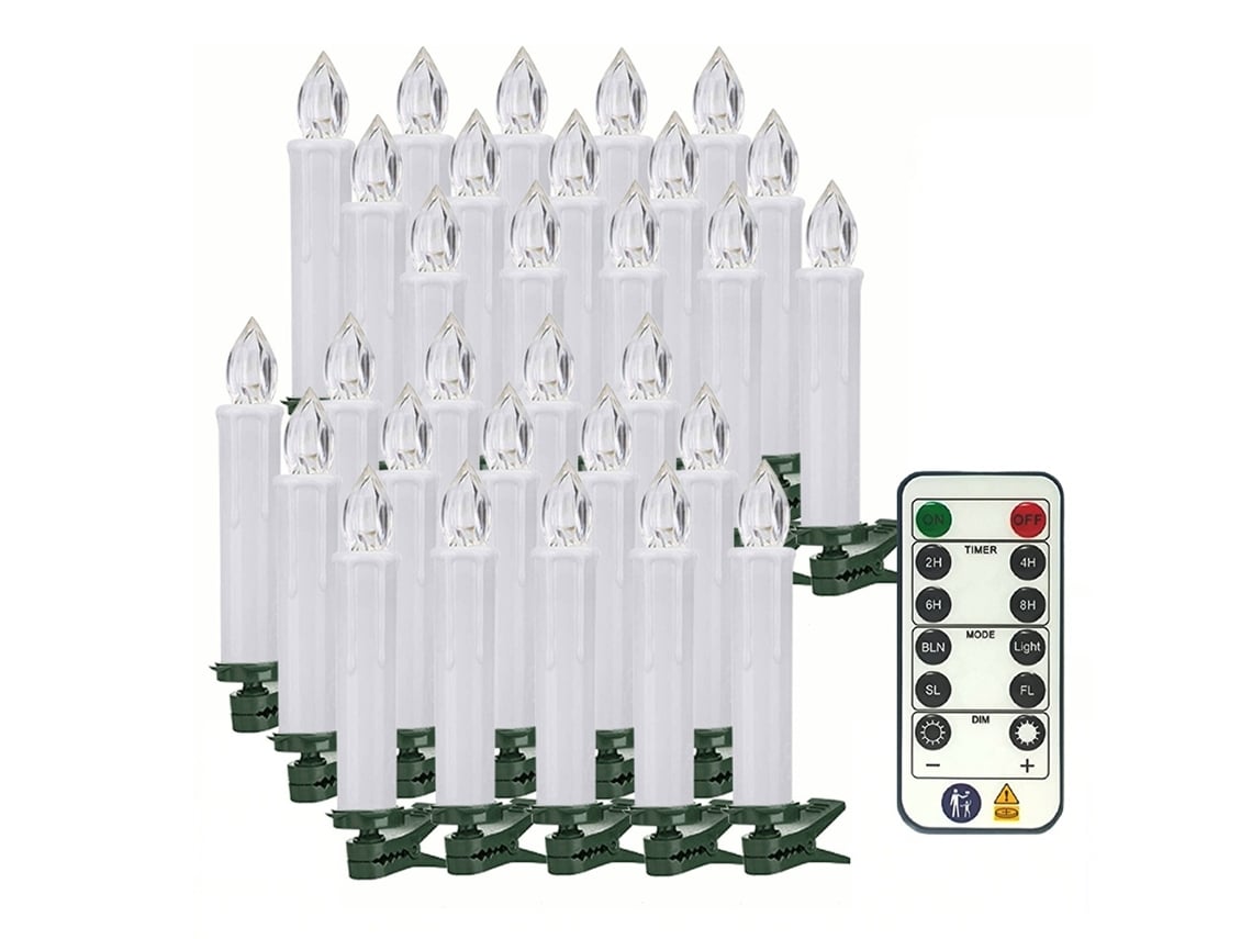 Vela Led Sem Chama Para Decoração De Natal Com Comando, 30 Velas, 10 Cm Elysve