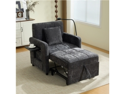 Poltrona Cama 2 em 1 Sofá Cama Individual Mesa Bolso Cinza VELTRIX