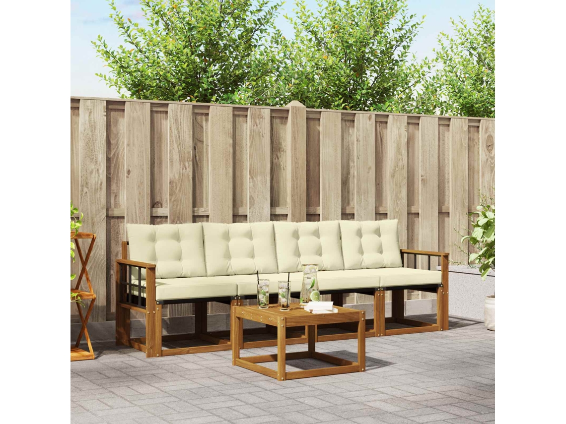 Vidaxl Conjunto De Sofás Para Exterior 5 Unid. Natural E Creme