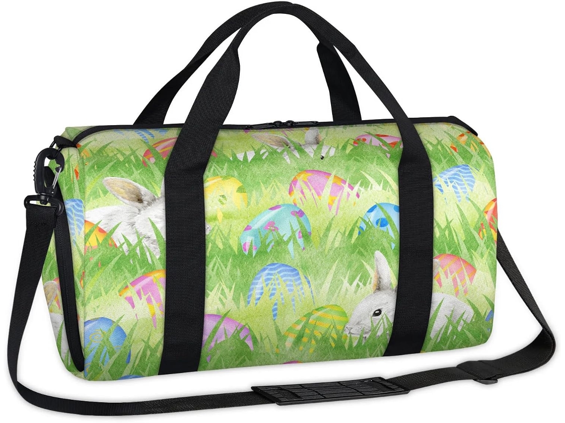 Bolsa Esportiva de Páscoa com Ovos Coelhinho da Tecido Poliéste 45 X 21 5 23 Cm Estampa Pa Design Du