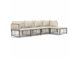 Conjunto 5 lounge de jardim c/ almofadões  VIDAXL vime PE antracite