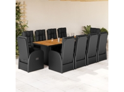 Conjunto 11 Peças Jantar P/ Jardim C/ Almofadões Vime Pe Preto Dkd Home Decor