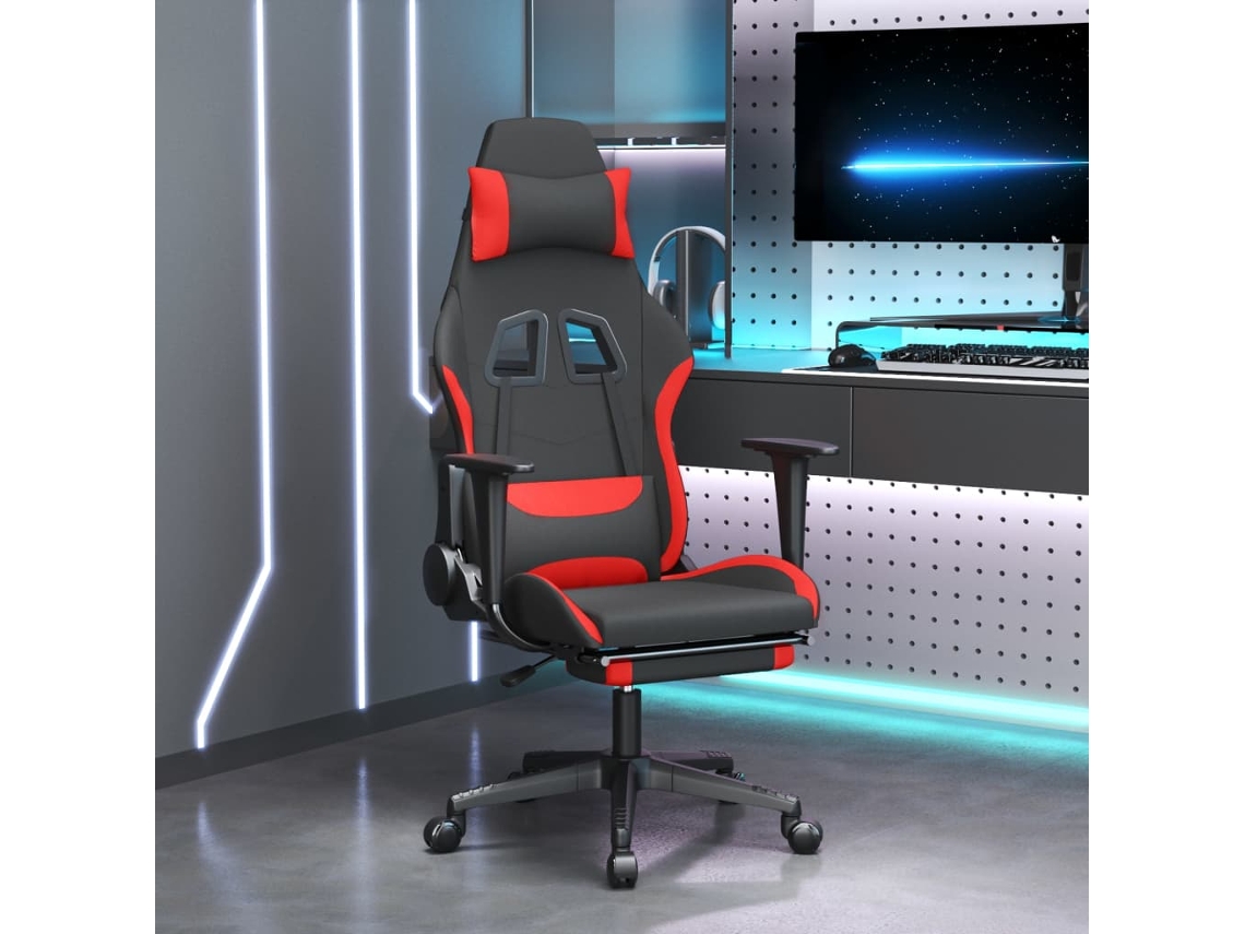 Vidaxl Cadeira De Gaming C/ Apoio Para Os Pés Tecido Preto E Vermelho