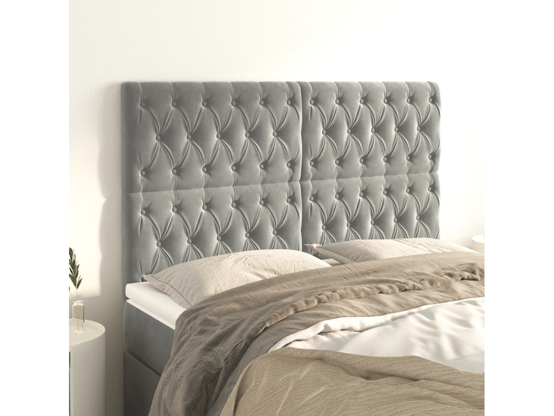 Vidaxl Cabeceira Cinza Claro 144x7x118/128 Cm Veludo