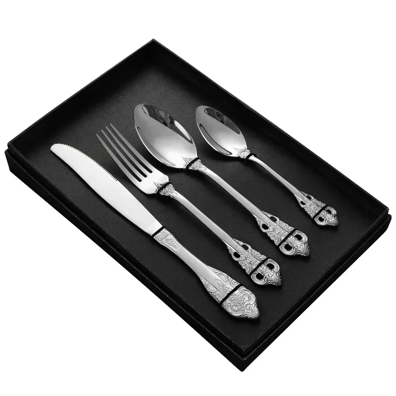 Conjunto de Talheres em Aço Inoxidável Estilo Europeu Premium, Utensílios de Cozinha MDUG (prateado, 4 Peças)
