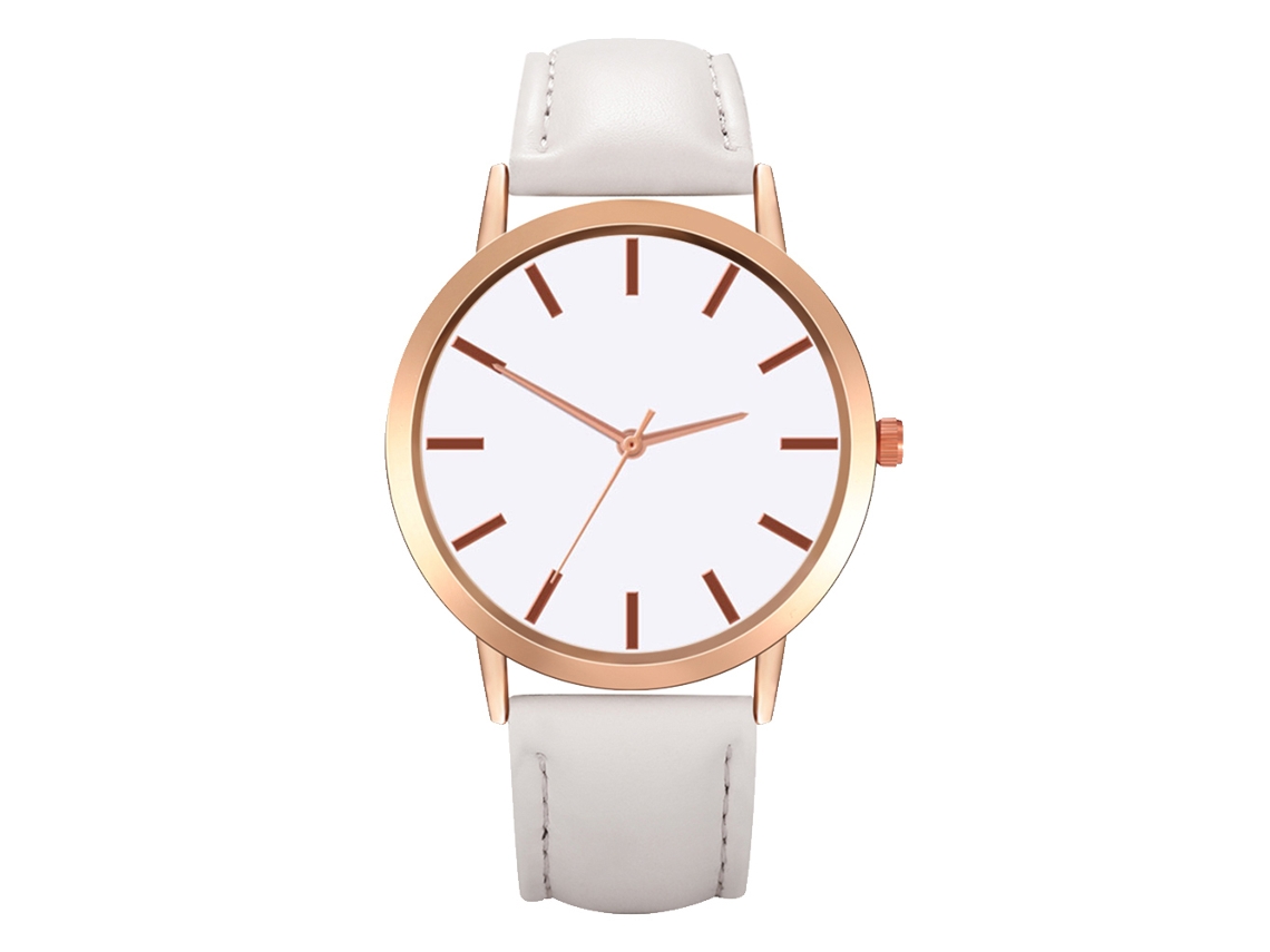 Relógio de Pulso Feminino Analógico de Quartzo com Pulseira Pu Casual Simples Branco