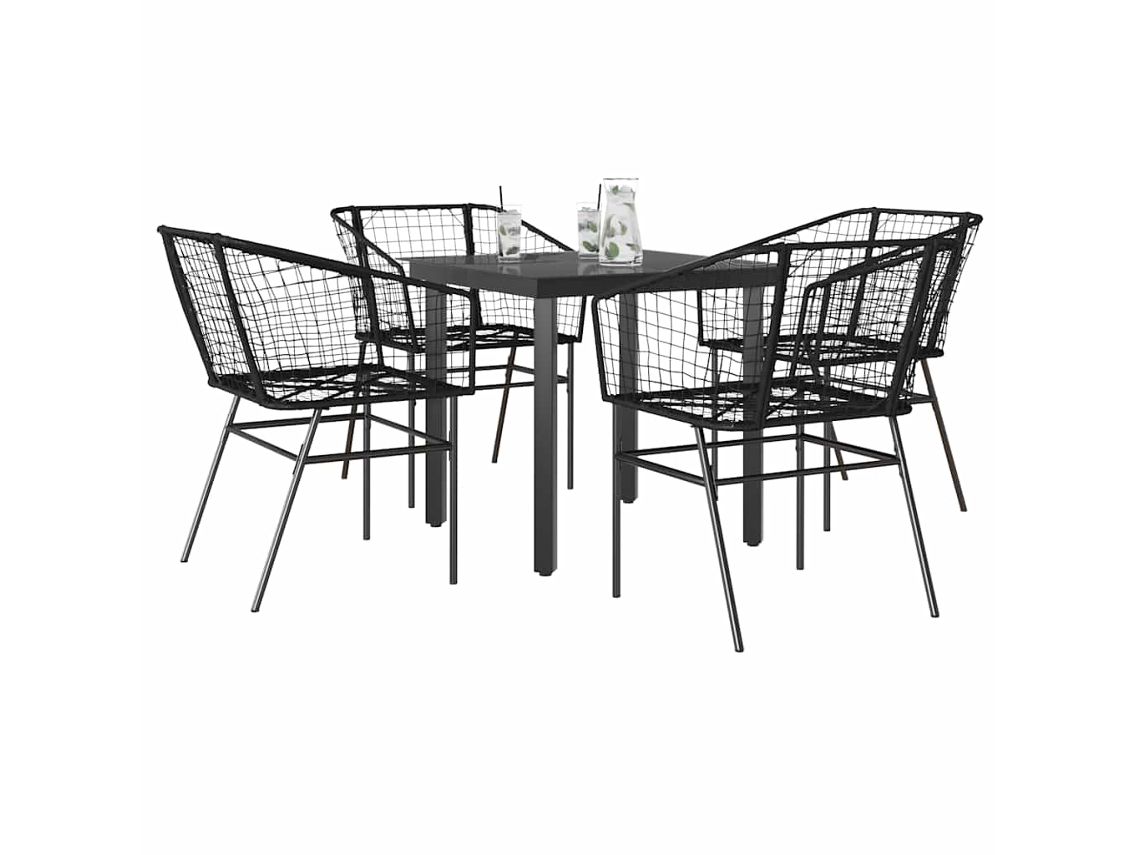 Vidaxl Conjunto De Jantar Jardim 5 Peças Vidro Vime Pe Preto