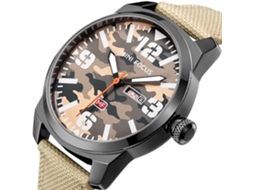 Reloj Hombre Deportivo Camuflaje Beige Resistente Al Agua Cadena Nylon Cuarzo