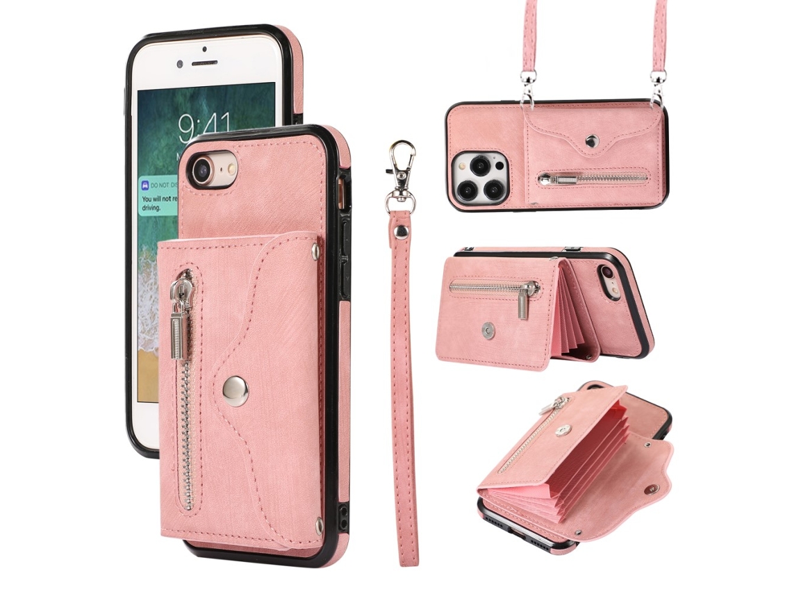 Capa Em Tpu Pele Pu Bloqueio Rfid, Com Suporte Para Apple Iphone 7 / 8 / Se (2020) / Se (2022) - Ouro Rosa