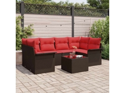 Vidaxl Conjunto De Sofá De Jardim 7 Unid. Castanho Vime Pe