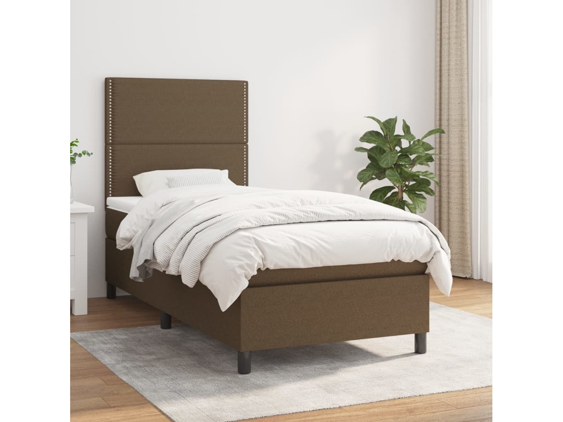 Cama Com Molas/colchão 80x200 Cm Tecido Castanho-escuro