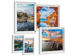 Composição De Quadros Vistas Coloridas De Cidades Retrô Moldura Branca Fotos Para O Escritório Espelharte (conjunto De 5 Imagens)