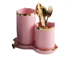 Recipiente de cerâmica para sopa com escorredor e espaço para guardar utensílios de cozinha. -aquaforge