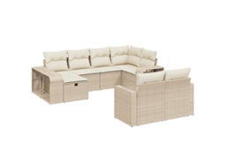 Conjunto de 10 sofás para jardim com almofadões Vime Pe Bege MAISON EXCLUSIVE