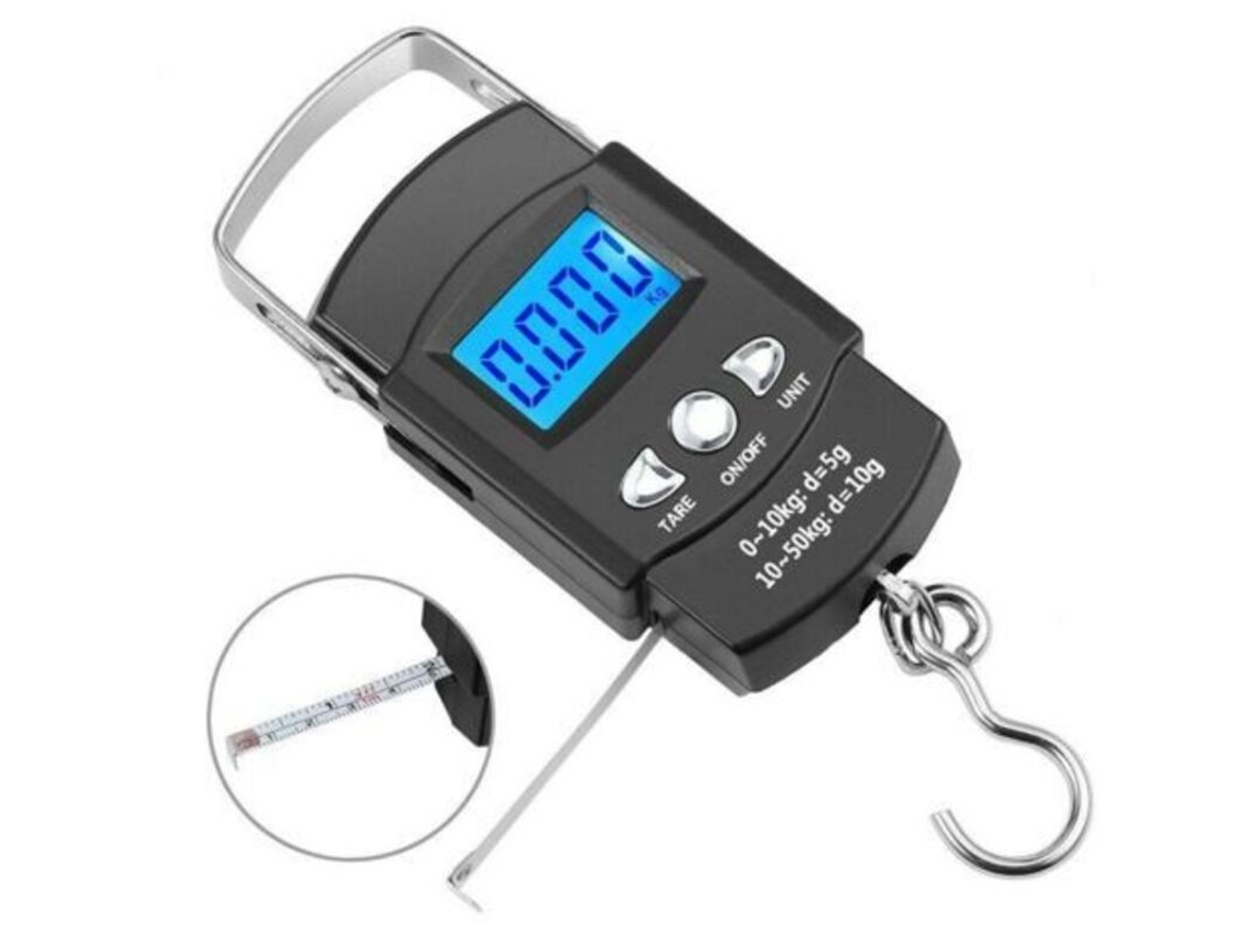 Balança digital AQUAFORGE de 50 kg para pesca e encomendas, com fita métrica