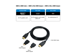 Cabo Hdmi 3 Em 1 De 1,5m Com Hdmi Macho Para Macho, Adaptador E Adaptador Mini Hdmi