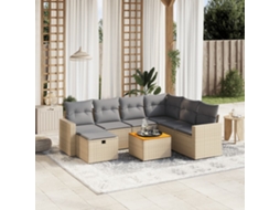 Vidaxl 8 Pcs Conj. Sofás Jardim C/ Almofadões Vime Pe Bege Misturado